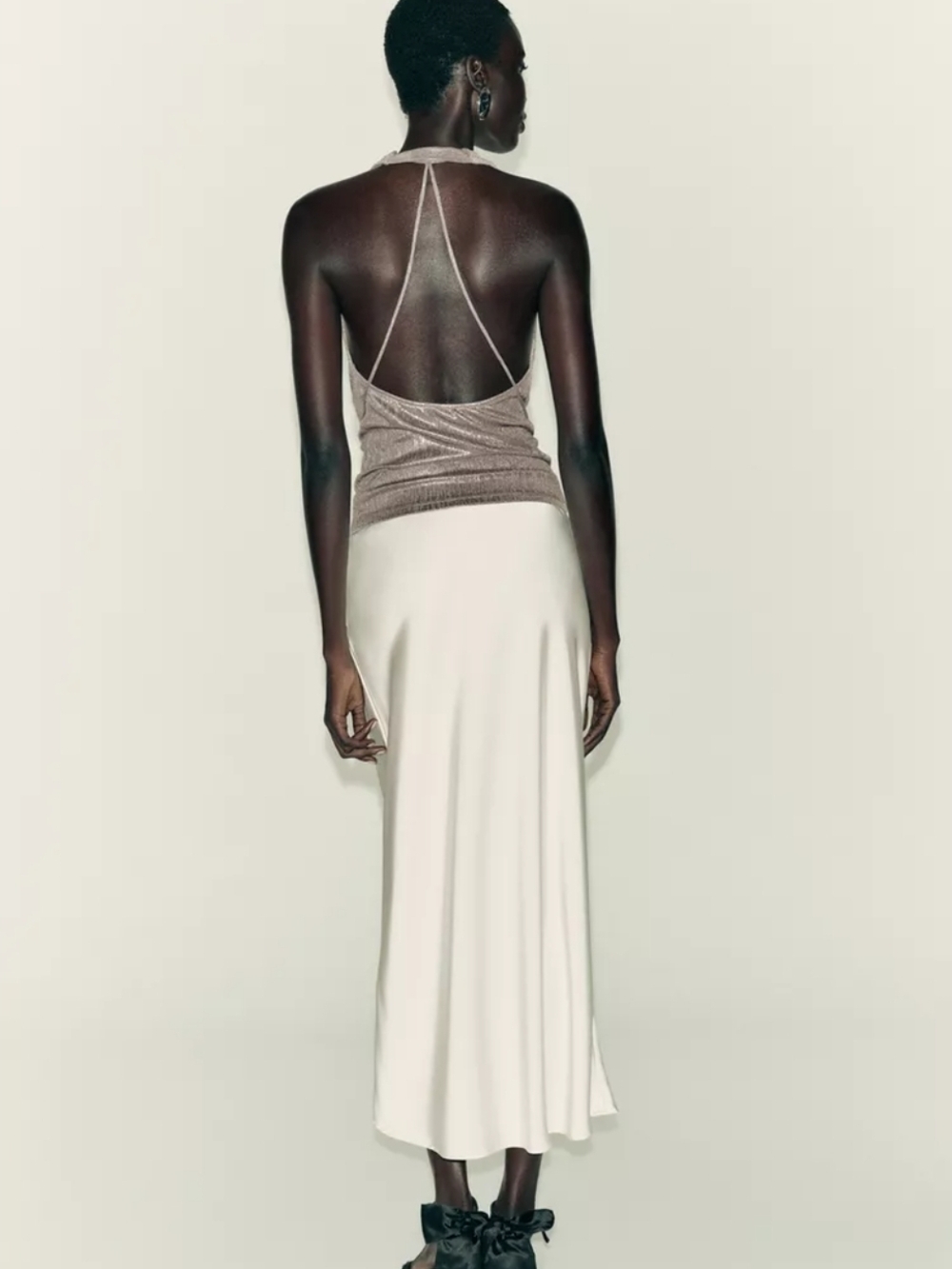 Zara Metallic Taupe Halter Draped Cowl Neck Top - Picture 5 of 8